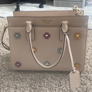 Kate Spade Taupe Leather Floral Satchel